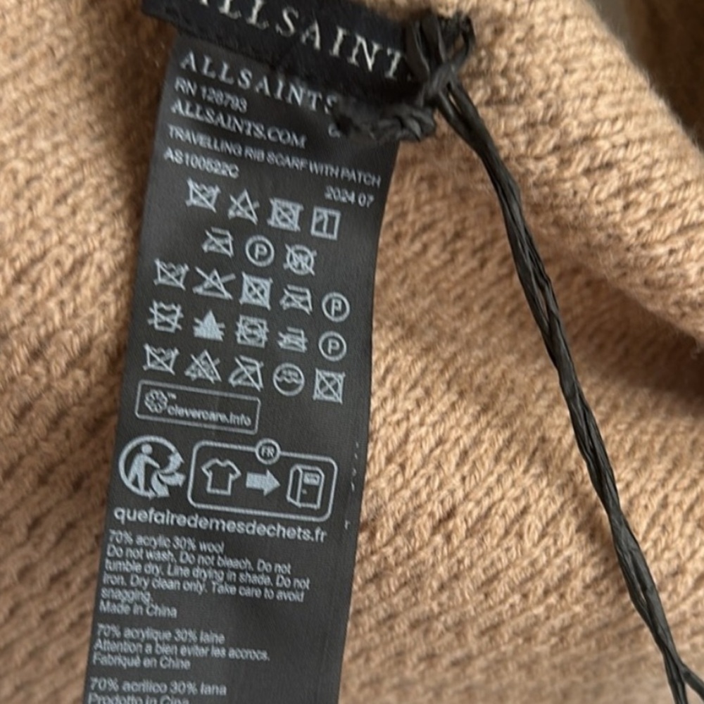 AllSaints Rib Pattern Scarf | Cortina Beige, O/S - Picture 5 of 5